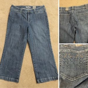 Chico's Cropped Ankle Jeans in Medium Blue with Embellished Back Pockets